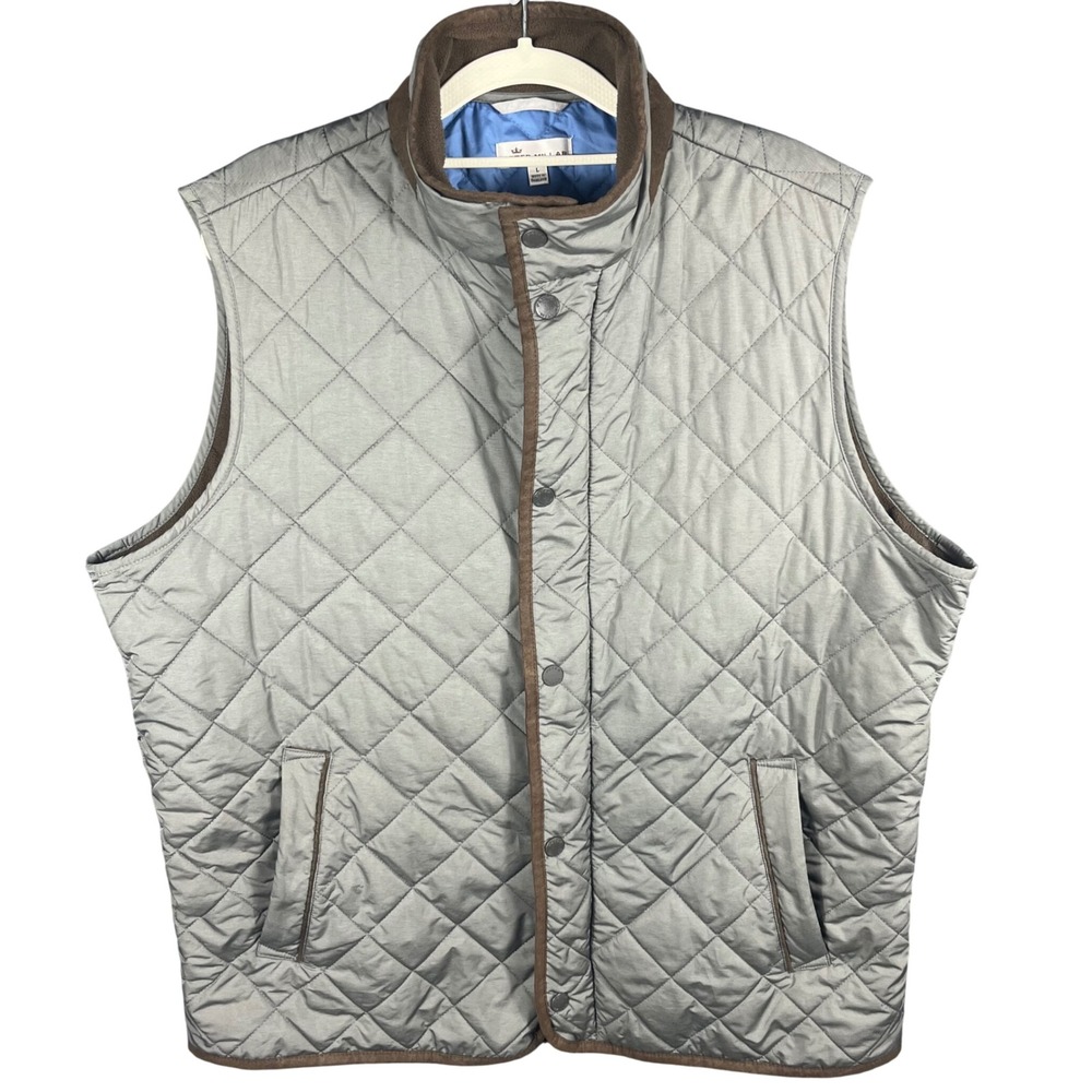 Peter Millar Quilted Vest Men Large Grey Diamond Stitch Suede Trim Bottle Opener